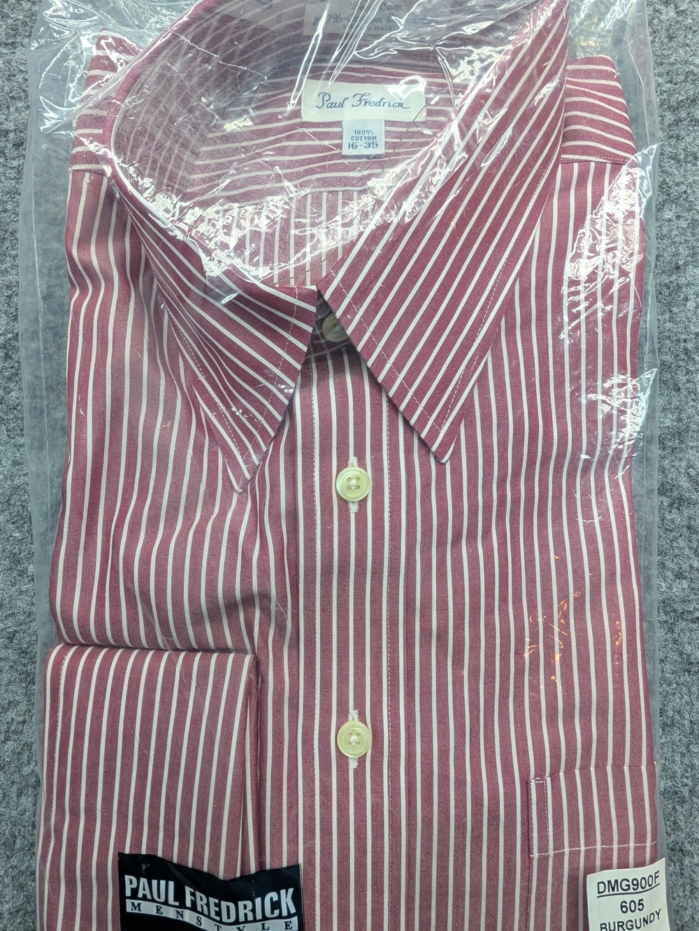 Paul Fredrick Burgundy & White Striped Dress Shirt Men's 16 NWT